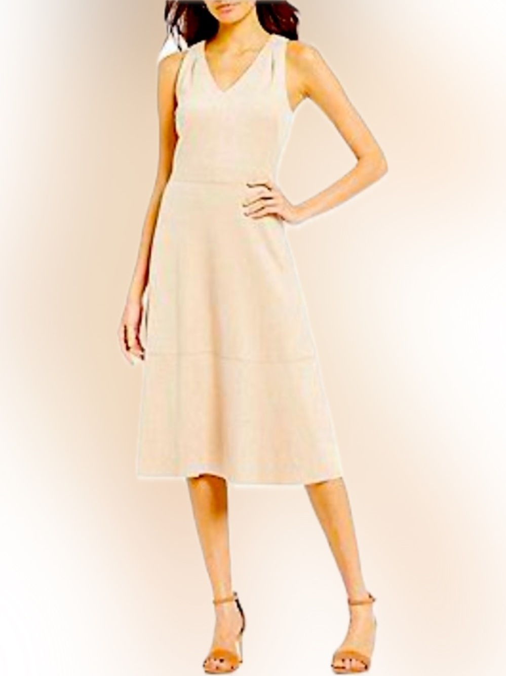 NWT ANTONIO MELANI Quint Faux Suede Sleeveless Aline Nude Blush Midi Dress 2 - Picture 15 of 15